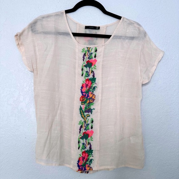 Anthropologie THML Womens Cream Floral Embroidered Tunic Bohemian Style Size M - Picture 1 of 3